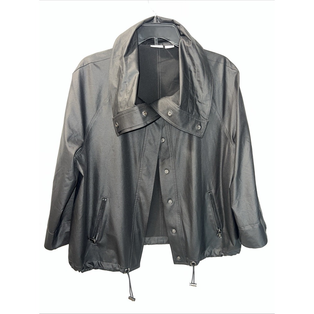 Chico's Zenergy Poly Spandex Lightweight Full Snap Black Jacket Casual Size 1